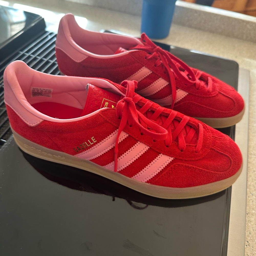 adidas Gazelle Women's Red and Pink Suede Sneakers - Picture 3 of 7